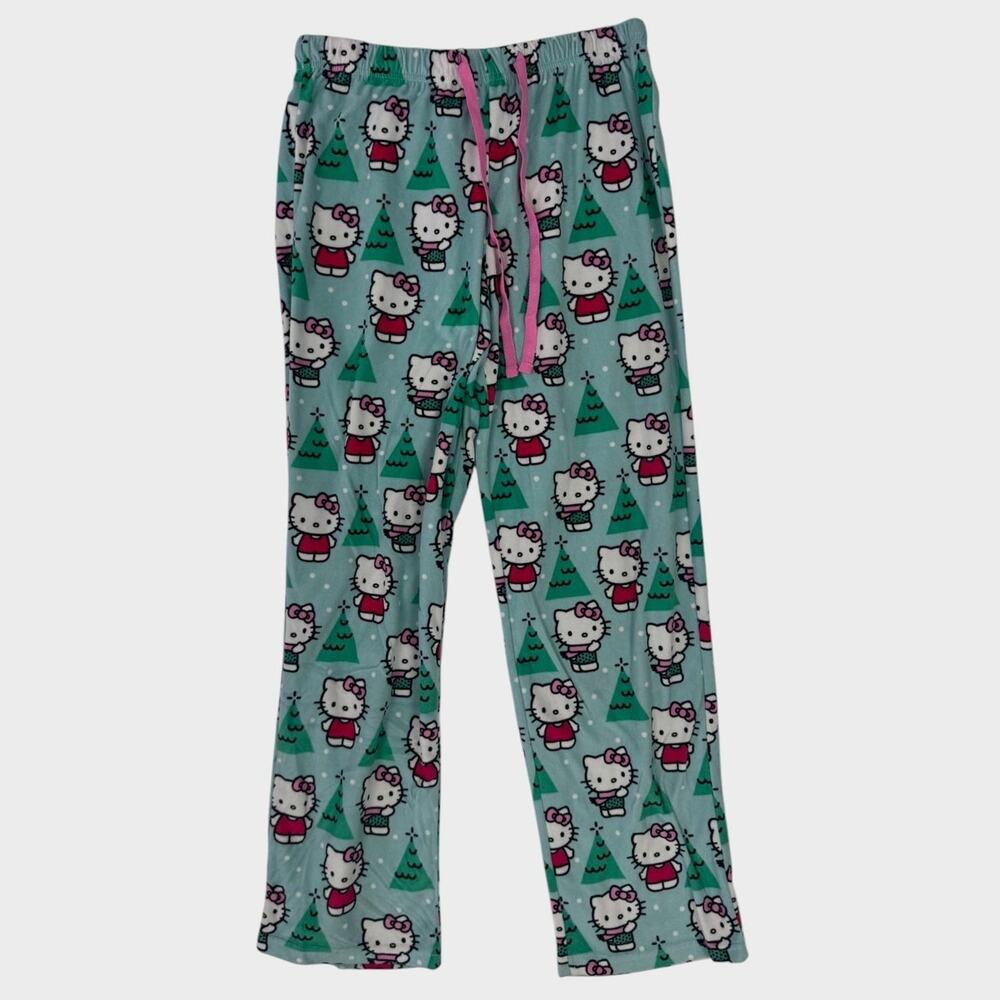 Hello Kitty Small Pajama Lounge Pants Festive Green White Holiday Trees